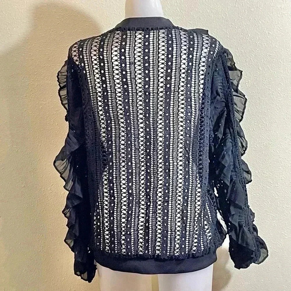 James Ascher Black Frill Sweater Fashion Crochet Open Knit Size Approx S/M - Picture 5 of 7